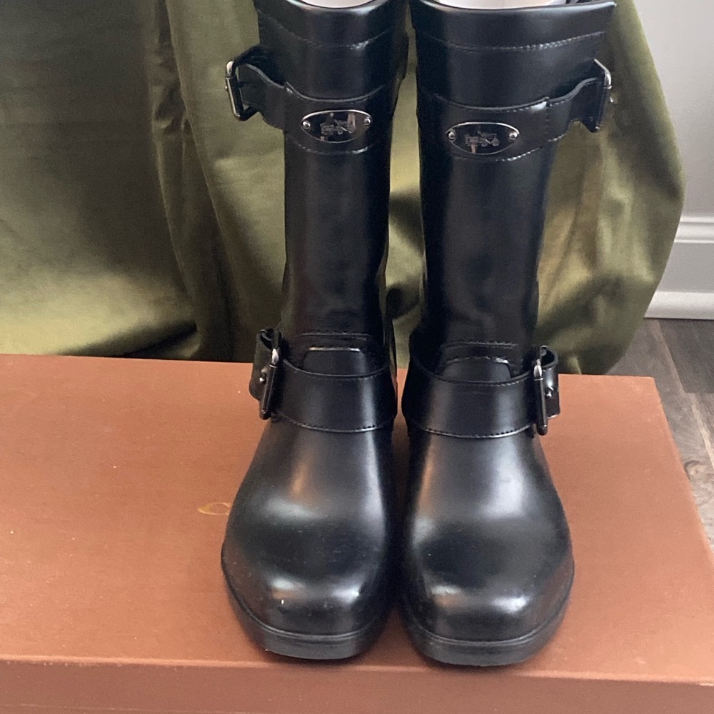 Elegant Black Coach Rain Boots with Buckles